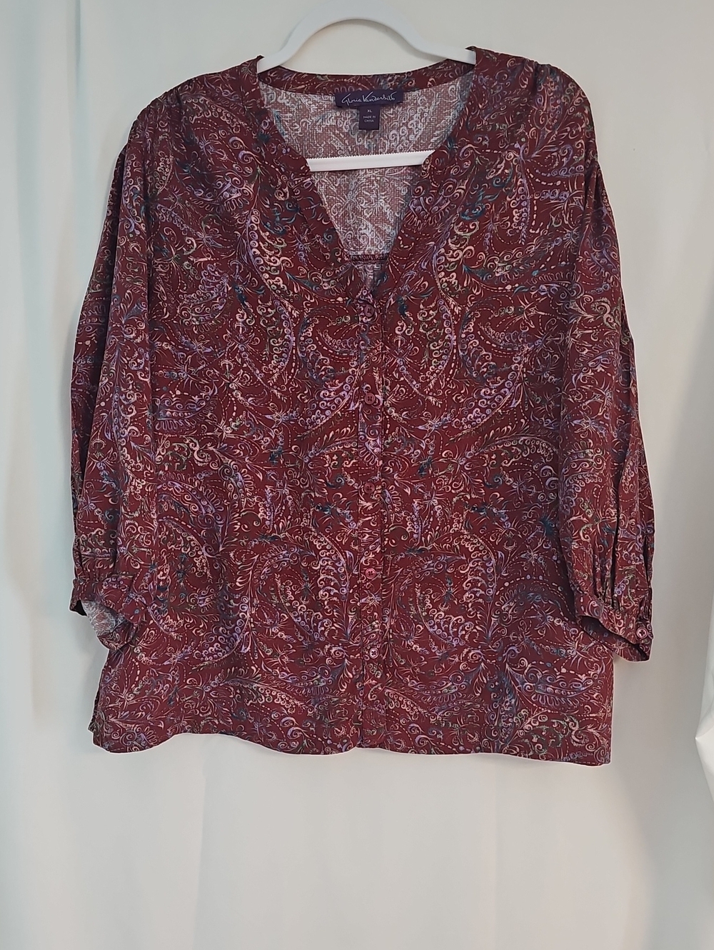 Gloria Vanderbilt Burgundy Paisley V-Neck Tunic
